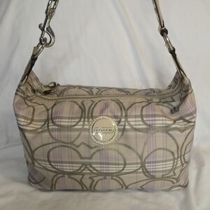 Coach 17209 Signature Tartan Plaid Hobo Gold And Lilac